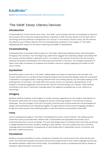 ‘The Veldt’ Essay: Literary Devices