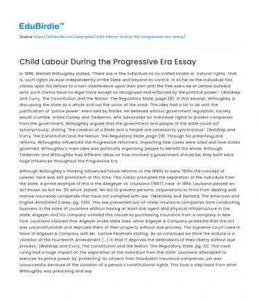 Child Labour During the Progressive Era Essay