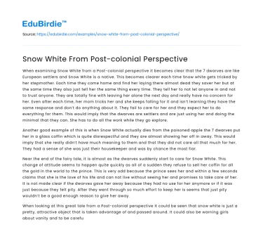 Deconstructing Snow White: A Post-Colonial Critique