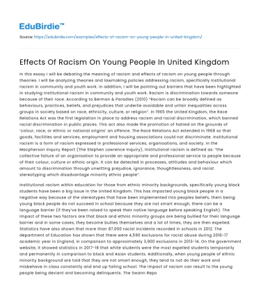 Effects Of Racism On Young People In United Kingdom