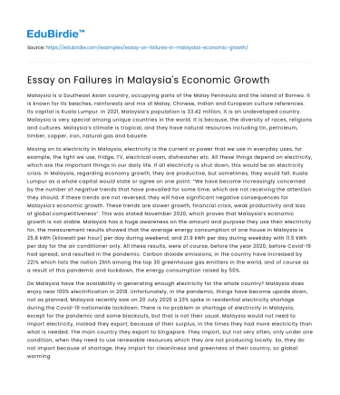 Essay on Failures in Malaysia’s Economic Growth