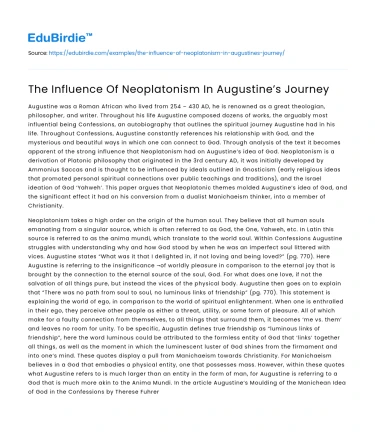 The Influence Of Neoplatonism In Augustine’s Journey