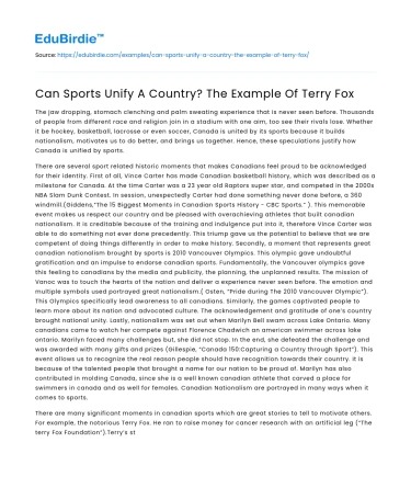 Can Sports Unify A Country? The Example Of Terry Fox