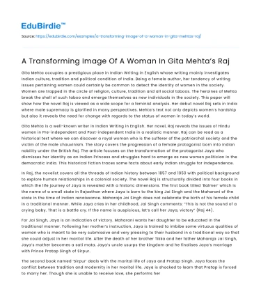 A Transforming Image Of A Woman In Gita Mehta’s Raj