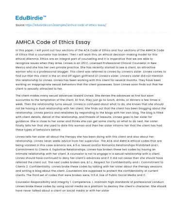 AMHCA Code of Ethics Essay