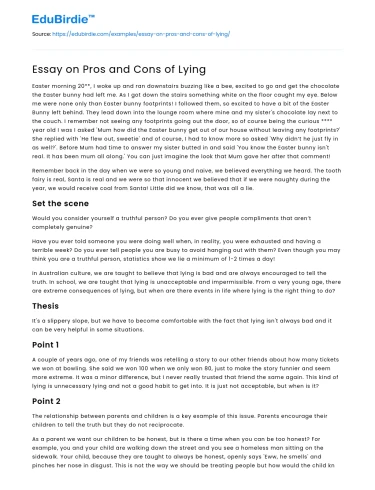 Essay on Pros and Cons of Lying