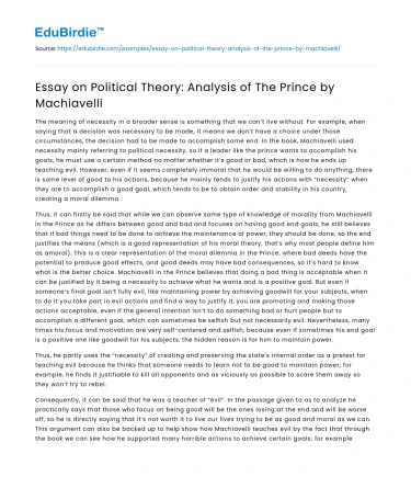 Essay on Political Theory: Analysis of The Prince by Machiavelli