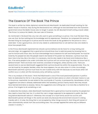 The Essence Of The Book The Prince