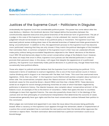 Justices of the Supreme Court – Politicians in Disguise