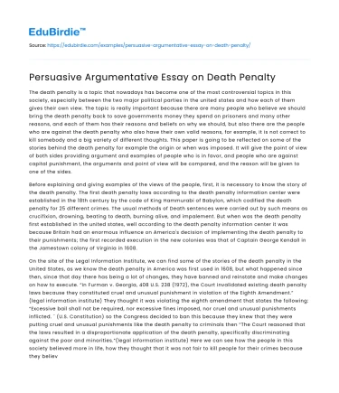 Persuasive Argumentative Essay on Death Penalty