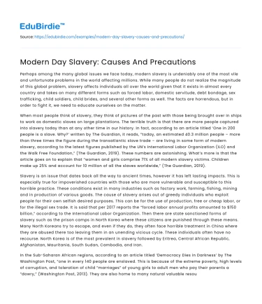 Modern Day Slavery: Causes And Precautions