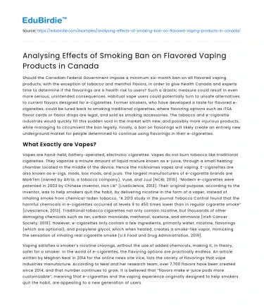 Analysing Effects of Smoking Ban on Flavored Vaping Products in Canada