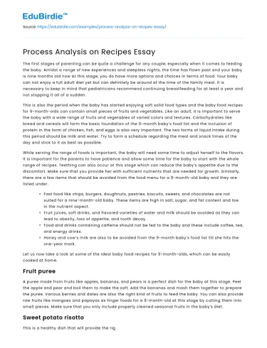 Process Analysis on Recipes Essay