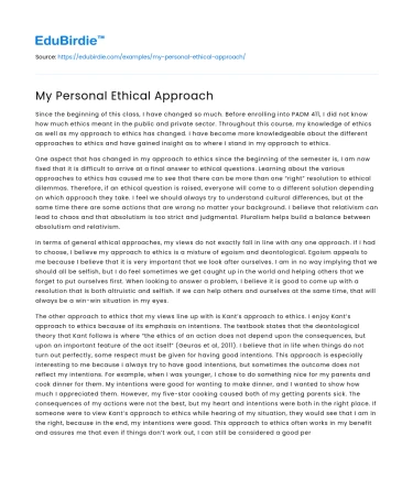My Personal Ethical Approach