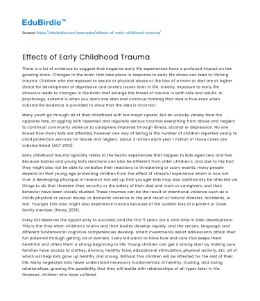 Effects of Early Childhood Trauma