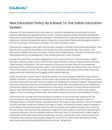 New Education Policy as a Boost To The Indian Education System