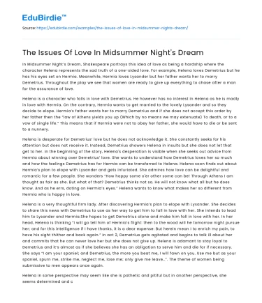 The Issues Of Love In Midsummer Night’s Dream