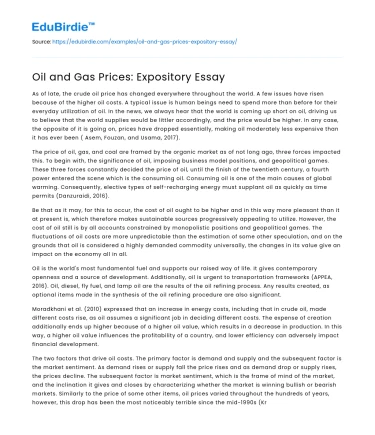 Oil and Gas Prices: Expository Essay