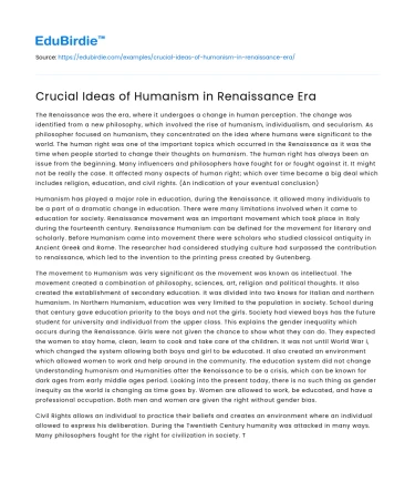 Humanism’s Influence in the Renaissance Era