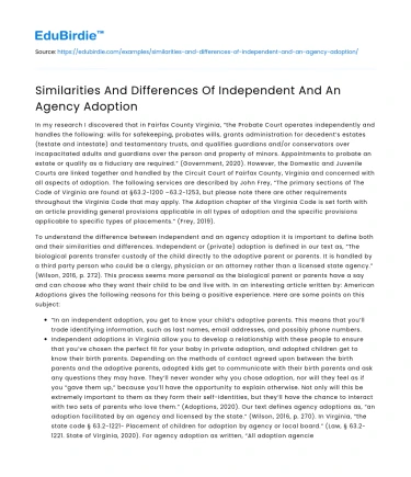 Similarities And Differences Of Independent And An Agency Adoption