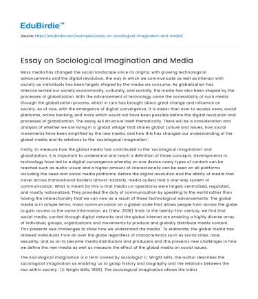 Essay on Sociological Imagination and Media