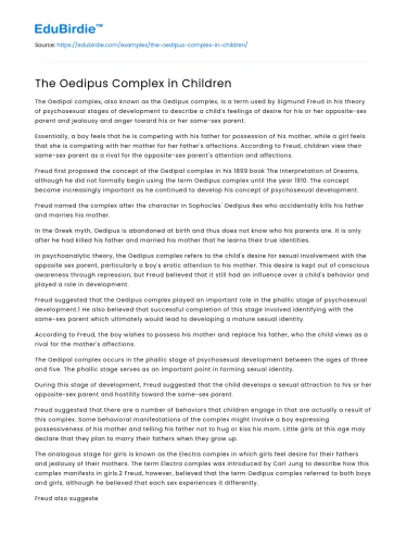 The Oedipus Complex in Children