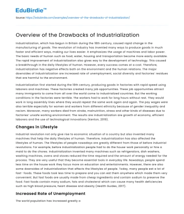 Overview of the Drawbacks of Industrialization