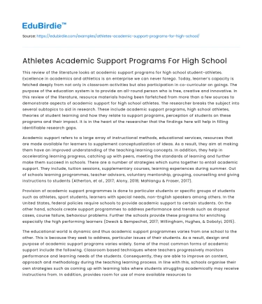 Athletes Academic Support Programs For High School