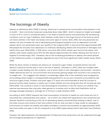The Sociology of Obesity