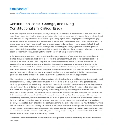 Constitution, Social Change, and Living Constitutionalism