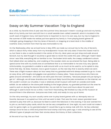 Essay on My Summer Vacation Trip to England