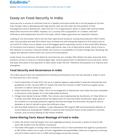 Essay on Food Security in India