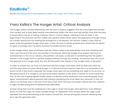 Franz Kafka’s The Hunger Artist: Critical Analysis