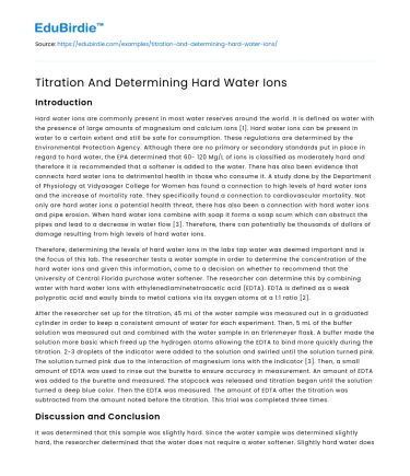 Titration And Determining Hard Water Ions