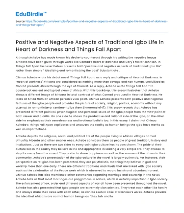 Positives and Negatives of Igbo Life in Heart of Darkness and More