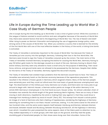 Life in Europe Pre-World War 2: German Case Study