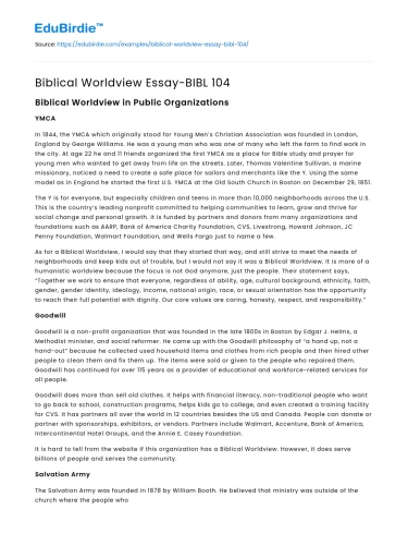 Biblical Worldview Essay-BIBL 104