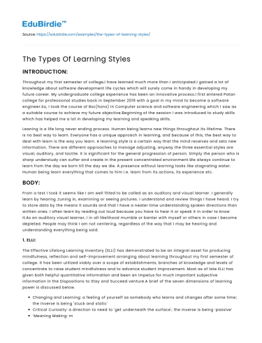 The Types Of Learning Styles