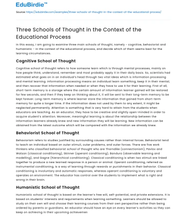 Three Schools of Thought in the Context of the Educational Process