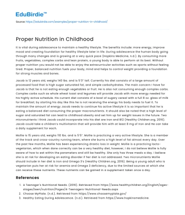 Proper Nutrition in Childhood