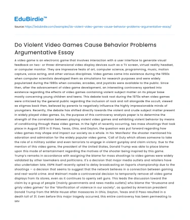 Do Violent Video Games Cause Behavior Problems Argumentative Essay