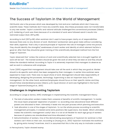 The Legacy and Impact of Taylorism on Modern Management