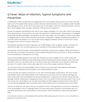 Q Fever: Ways of Infection, Typical Symptoms and Prevention