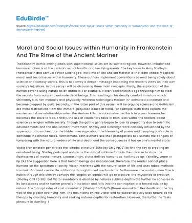 Moral and Social Issues in Frankenstein and Ancient Mariner