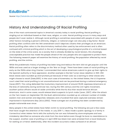History And Understanding Of Racial Profiling
