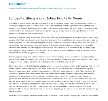 Determinants of Longevity: Genes, Lifestyle, and Diet