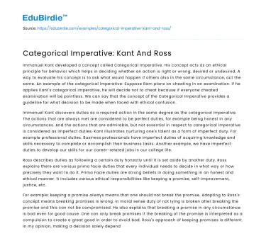 Categorical Imperative: Kant And Ross