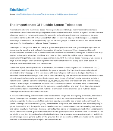 The Importance Of Hubble Space Telescope