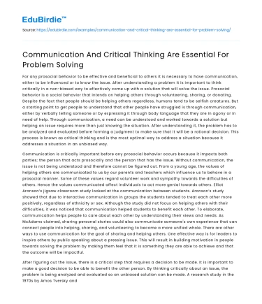Communication And Critical Thinking Are Essential For Problem Solving