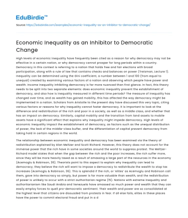 Economic Inequality as an Inhibitor to Democratic Change